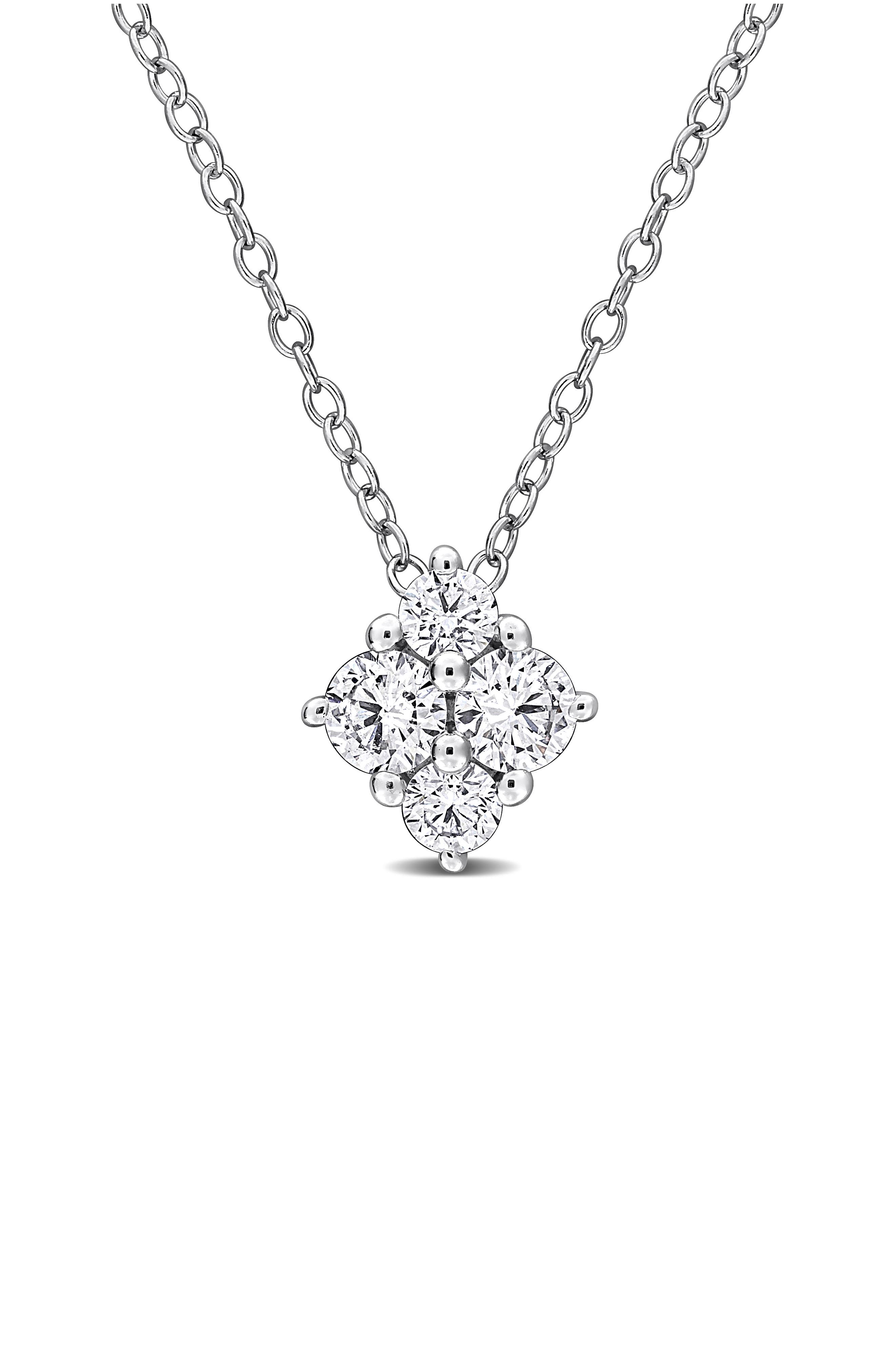 Created Forever Sterling Silver Lab Grown Diamond Quartet Pendant Necklace