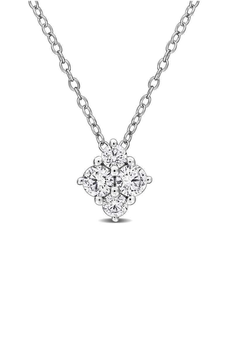 Created Forever Sterling Silver Lab Grown Diamond Quartet Pendant Necklace, Main, color, White
