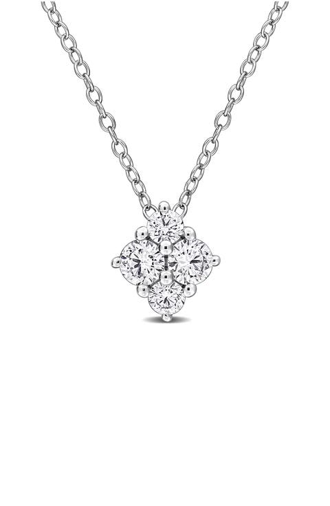 Sterling Silver Lab Grown Diamond Quartet Pendant Necklace