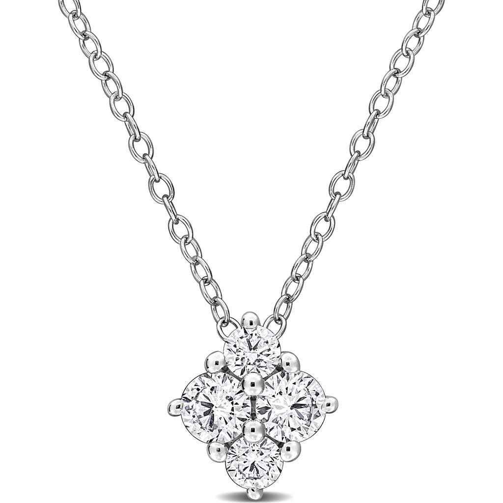 Created Forever Sterling Silver Lab Grown Diamond Quartet Pendant Necklace In White