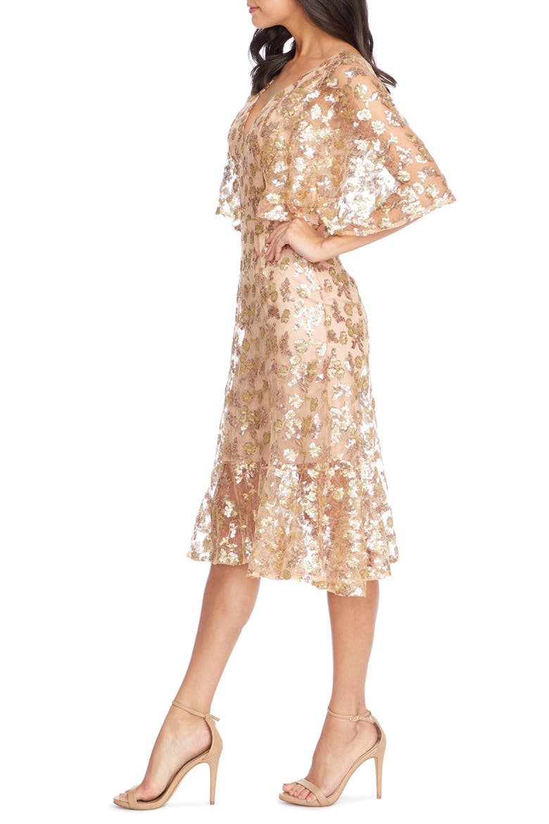 Roseanna Lace Sequin Fit & Flare Dress, Alternate, color, GOLD-NUDE