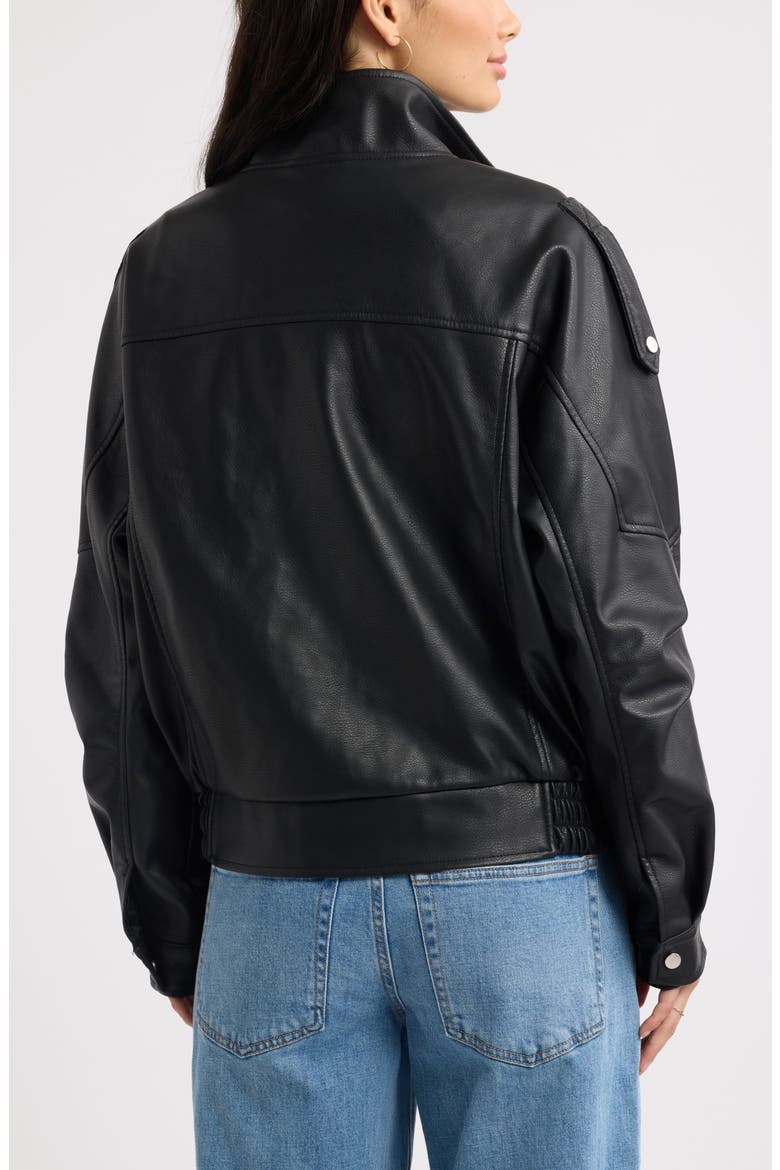 Funnel Neck Faux Leather Jacket, Alternate, color, BLACK