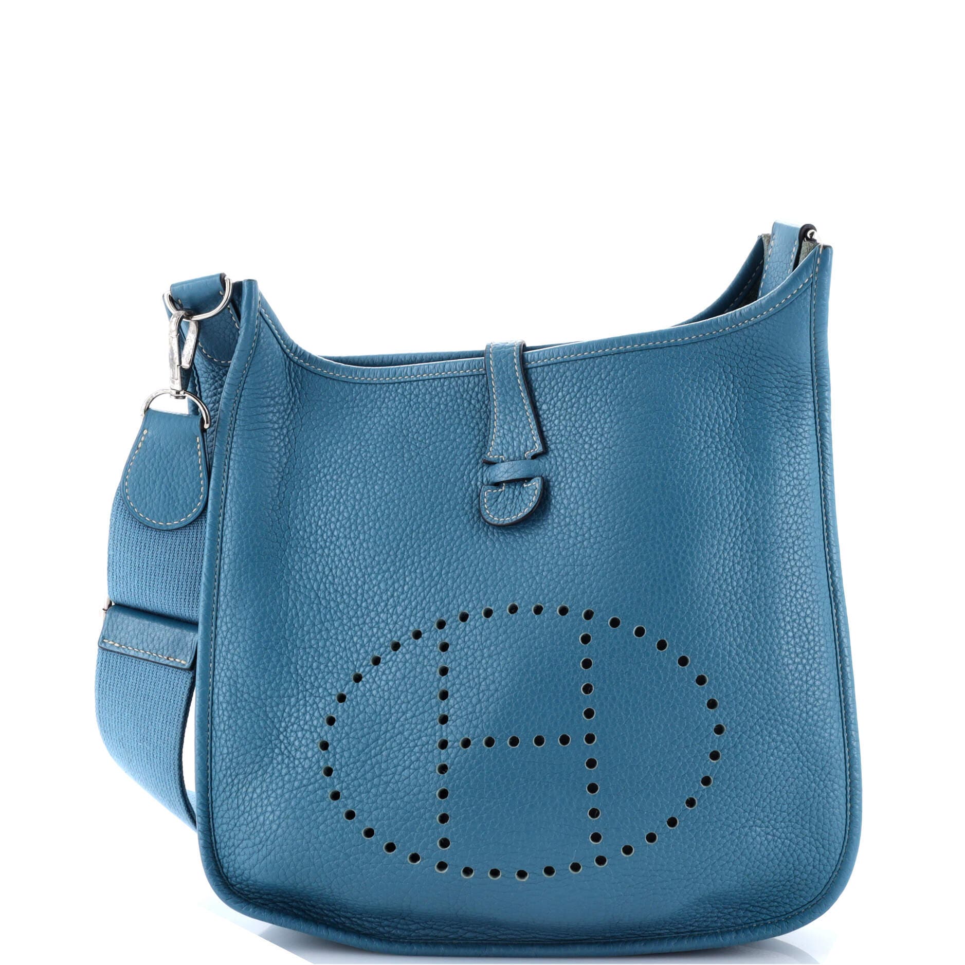 Pre-Owned Hermes Evelyne Bag Gen III Clemence PM, Main, color, Blue Jean