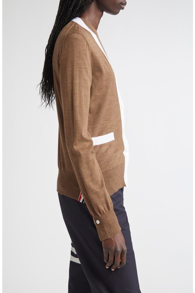 4-Bar Relaxed Fit V-Neck Virgin Wool Cardigan, Alternate, color, WALNUT