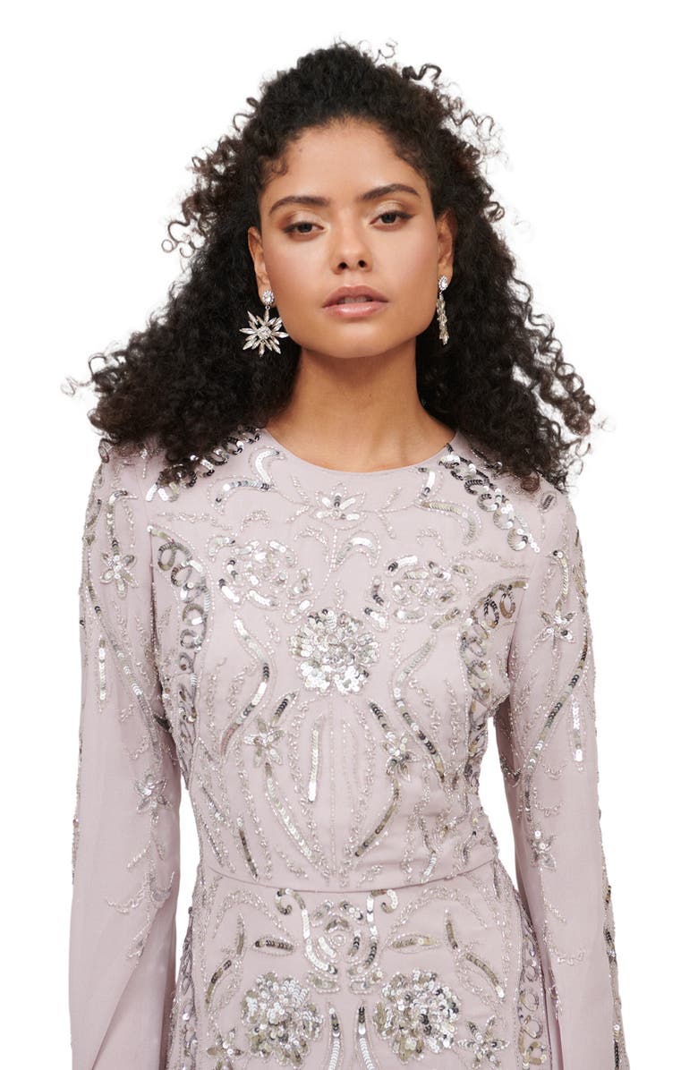 MARYISA Occasion Modest Embellished Sequin Beaded Cowl Neck Evening Maxi Dress, Alternate, color, Lilac