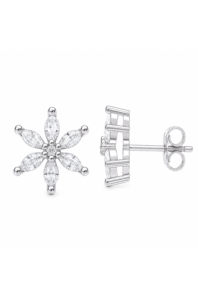 Sterling Silver Marquise Floral Stud Earrings, Main, color, Silver