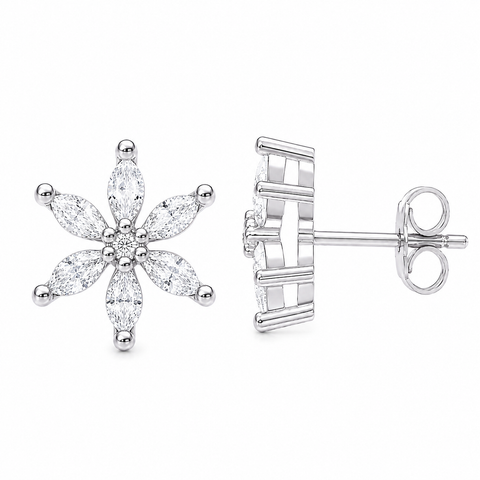 Sterling Silver Marquise Floral Stud Earrings