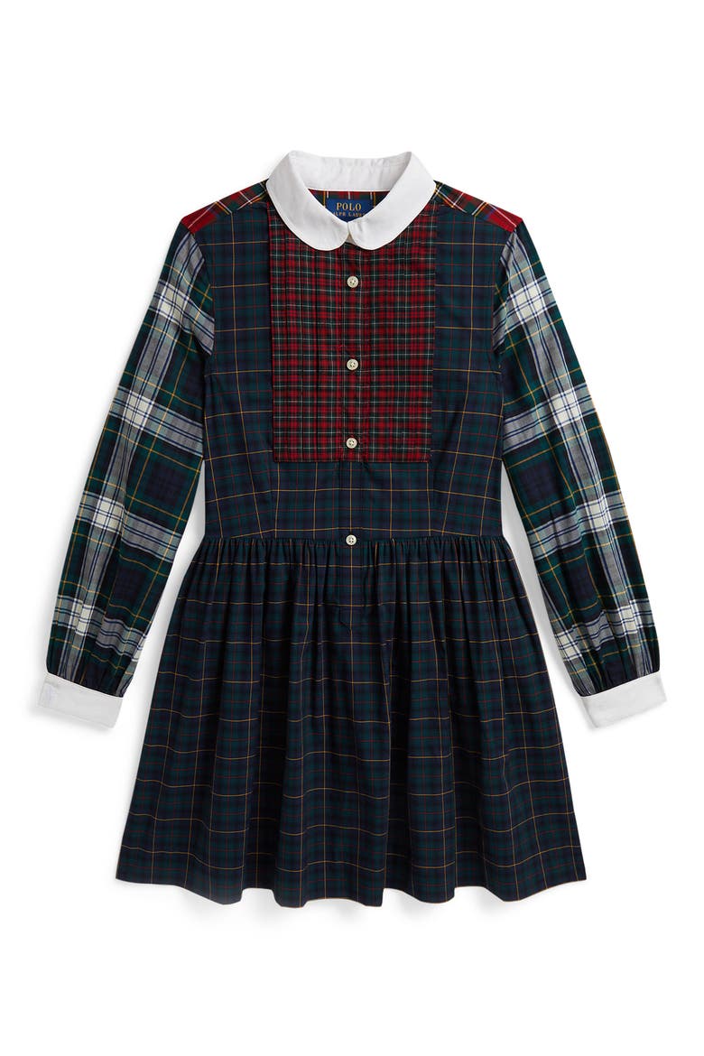 Kids' Plaid Cotton Poplin Fun Shirtdress, Main, color, NAVY MULTI