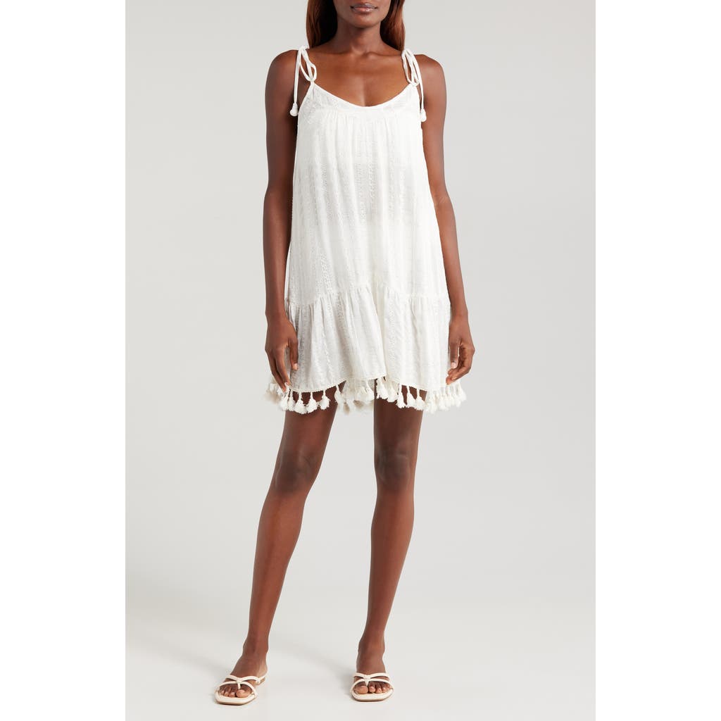 Shop Ramy Brook Jaxson Metallic Thread Detail Cover-up Dress In White Stripe
