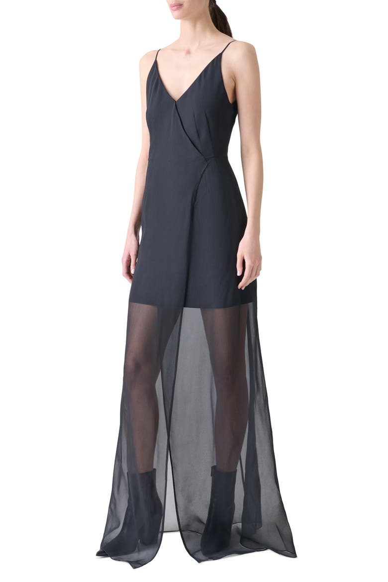 Double Face Silk & Cotton Blend Gown, Alternate, color, BLACK