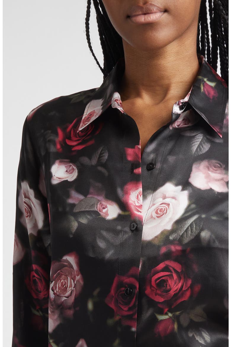 Tyler Silk Button-Up Shirt, Alternate, color, BLACK RHODODENDRON BLURRED ROS
