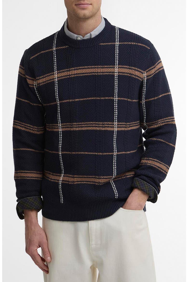 Fasey Cable Tartan Crewneck Sweater, Main, color, NAVY