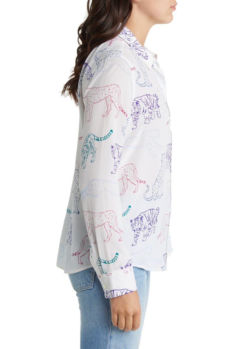 Rails Kate Wildcat Print Button-Up Silk Blouse, Alternate, color, 