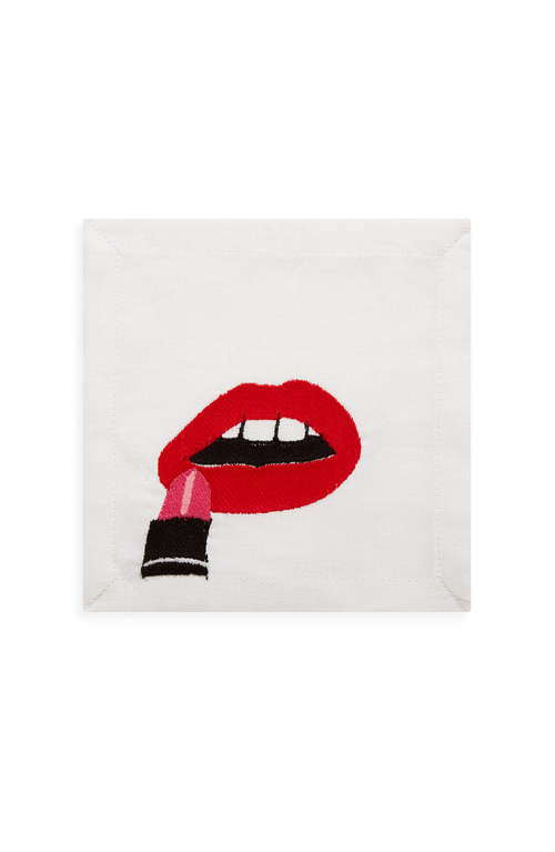 Jonathan Adler Lips Cocktail Napkins In Red
