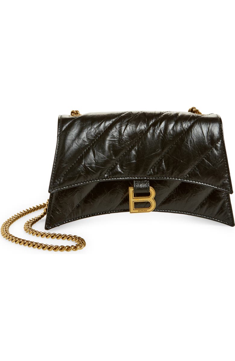 Balenciaga Hourglass Quilted Crushed Leather Wallet on a Chain, Main, color,