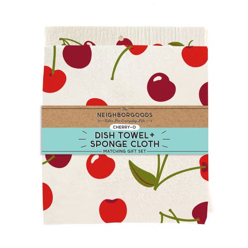 The Neighborgoods Cherry Dish Towel + Sponge Cloth Gift Set In Red