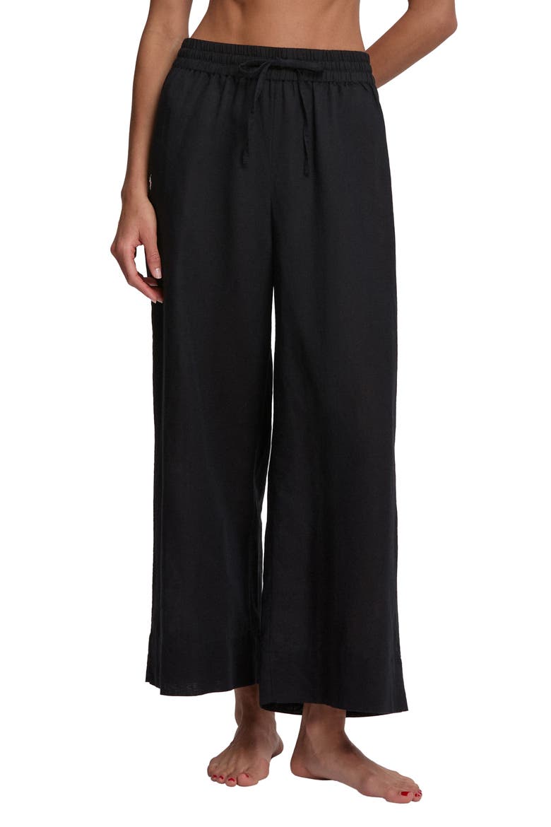 Wide Leg Linen & Cotton Cover-Up Drawstring Pants, Main, color, BLACK