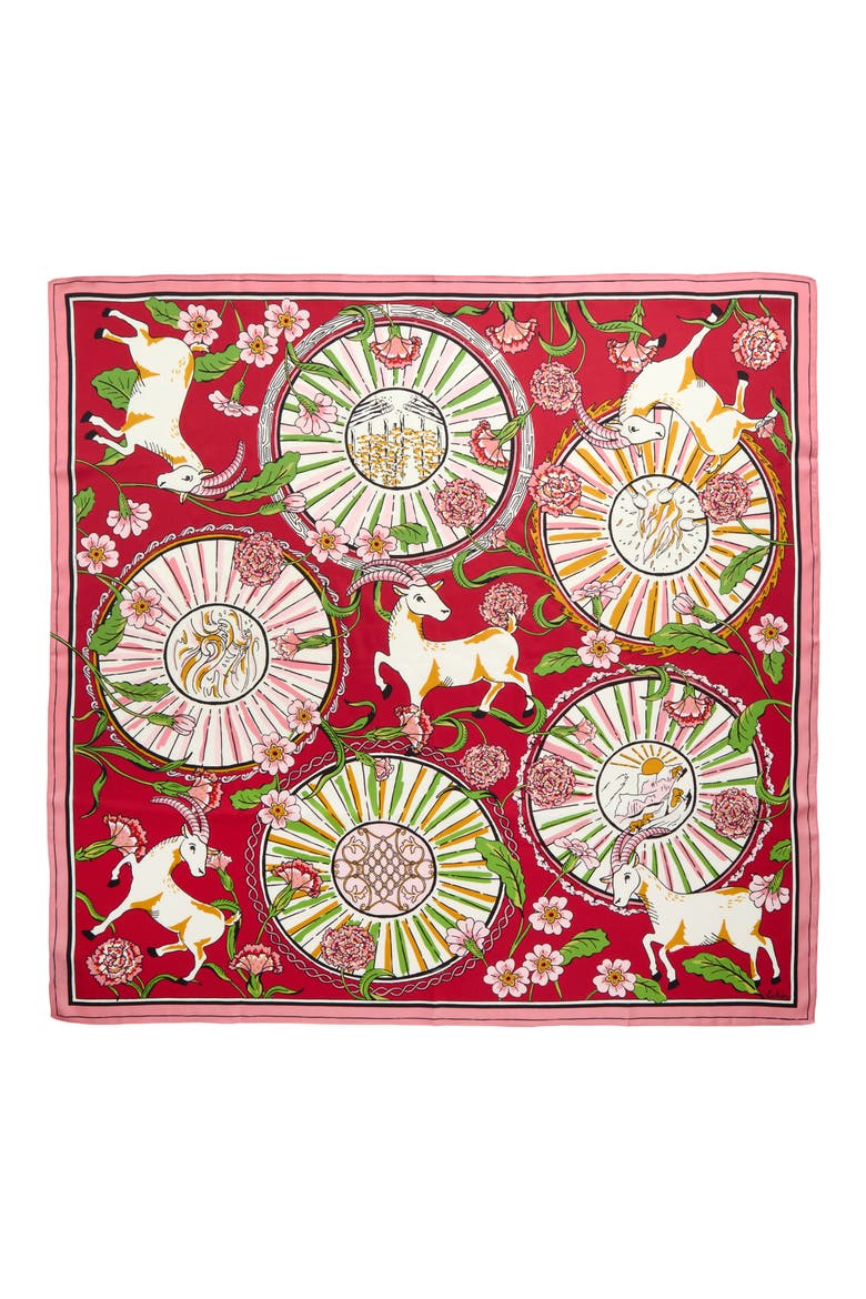Year of the Goat Silk Square Scarf, Alternate, color, RED