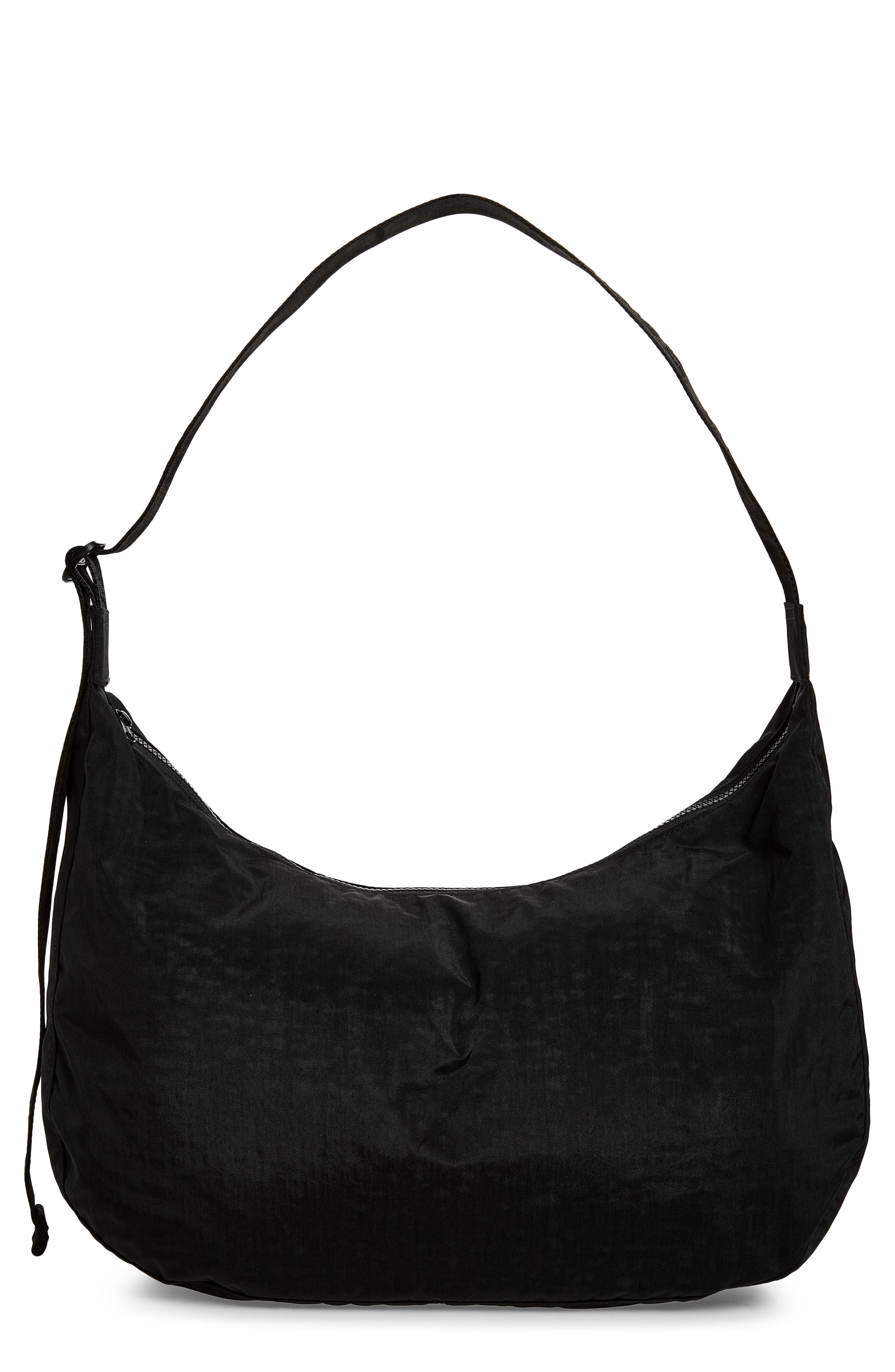 Large Recycled Nylon Crescent Crossbody Bag, Main, color, BLACK