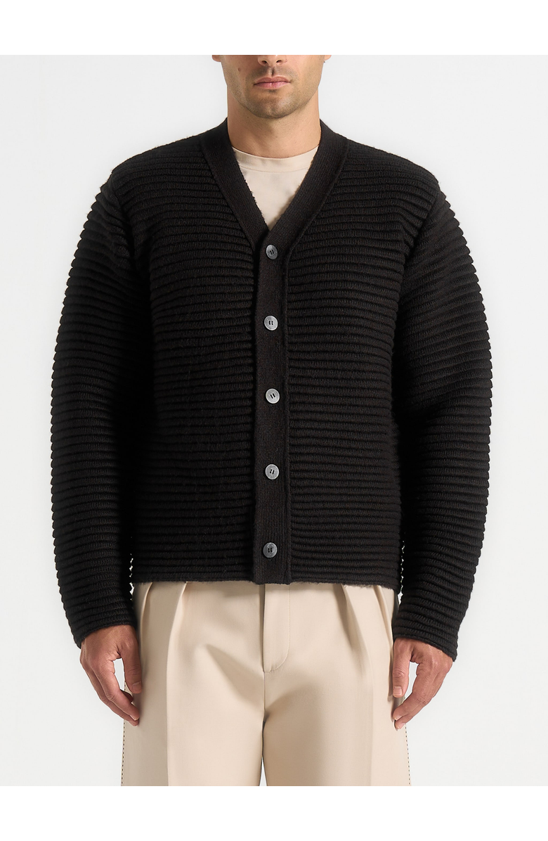Manière De Voir Anton Ribbed Knit Cardigan, Alternate, color, Black