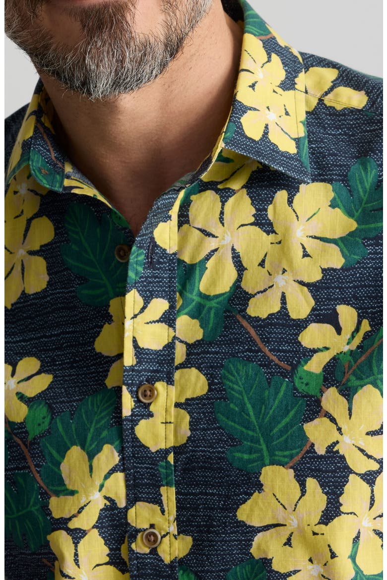 Finc Floral Short Sleeve Cotton Shirt, Alternate, color, NAVY YELLOW
