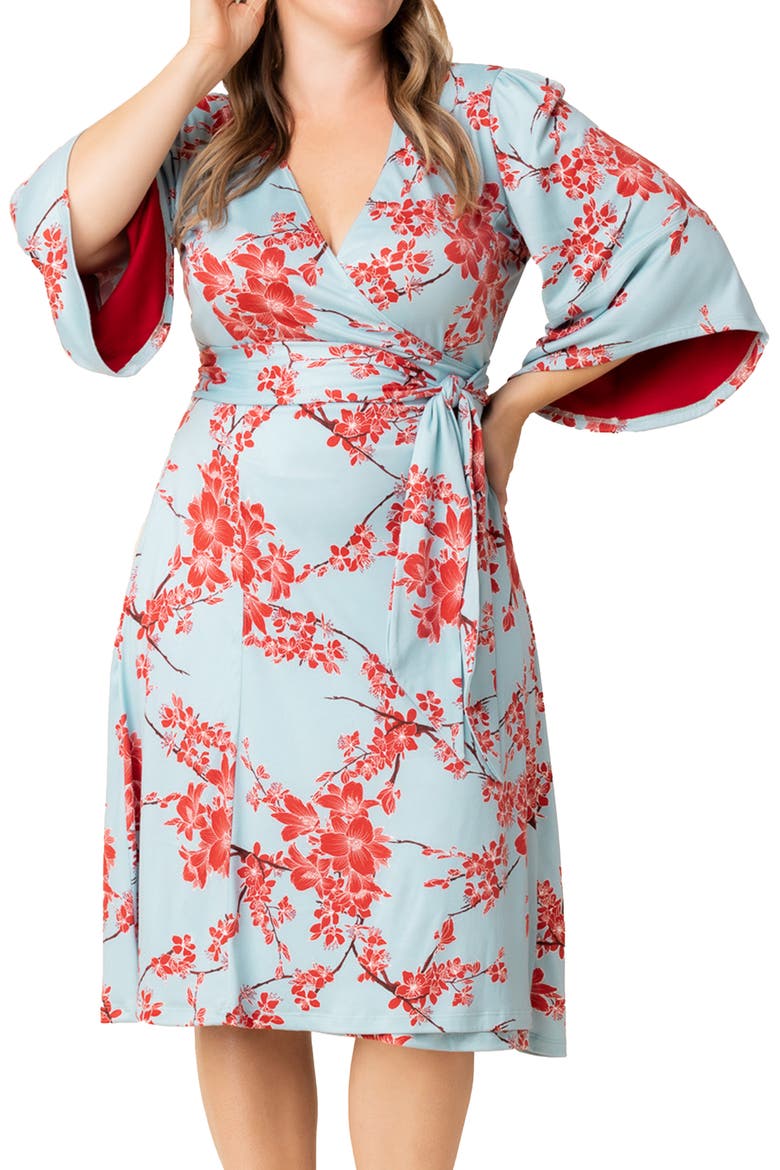 Gemini Floral Bell Sleeve Wrap Dress, Alternate, color, CHERRY BLOSSOM PRINT