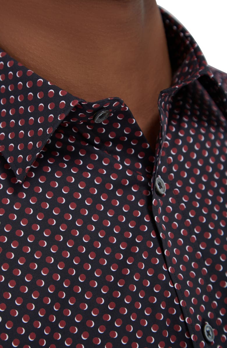 Bugatchi Julian Shaped Fit Geometric Cotton Button-Up Shirt, Alternate, color, Cabernet