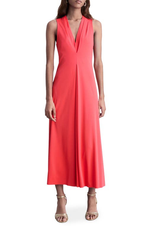 Mango Pleated Sleeveless Knit Maxi Dress In Salmon