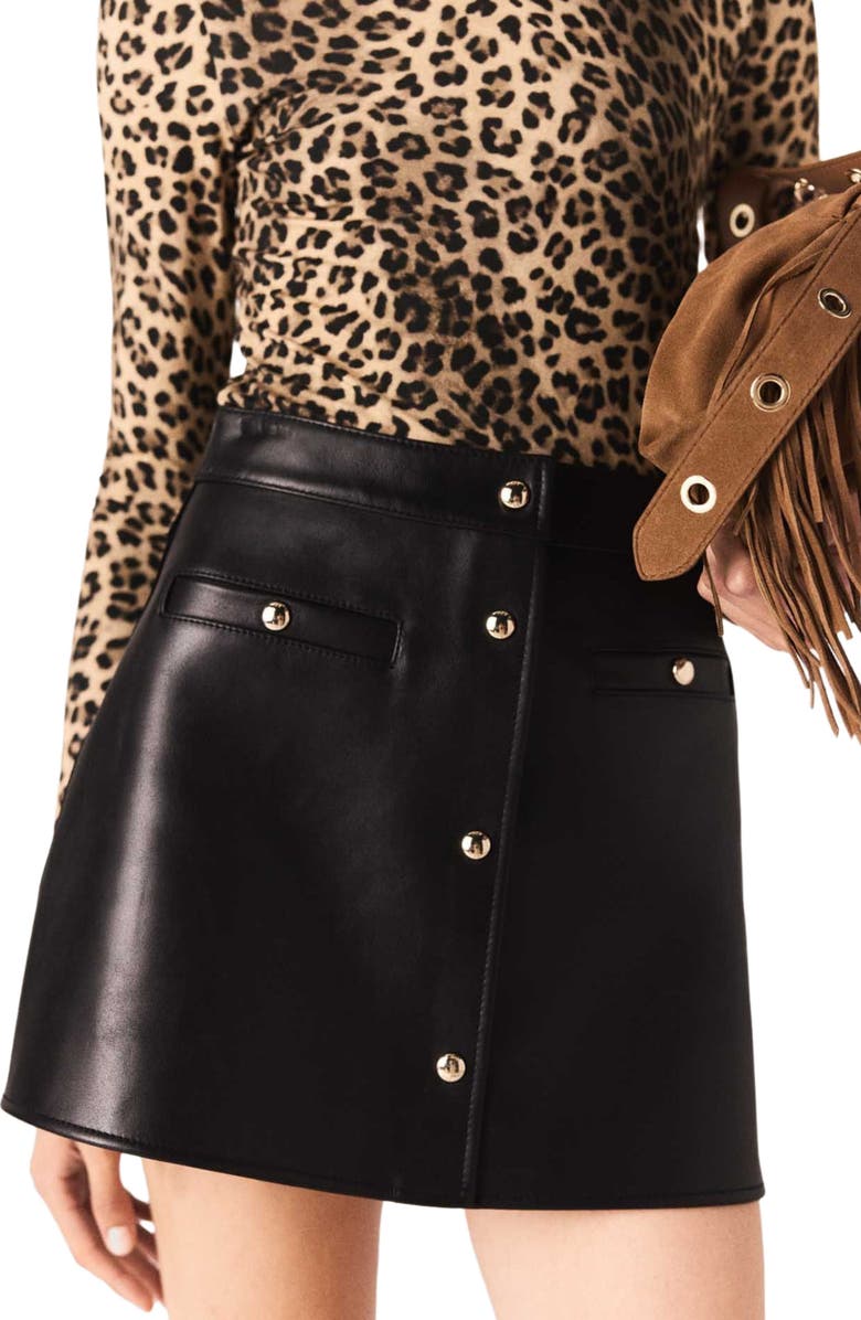 maje Short leather skirt, Alternate, color, Black