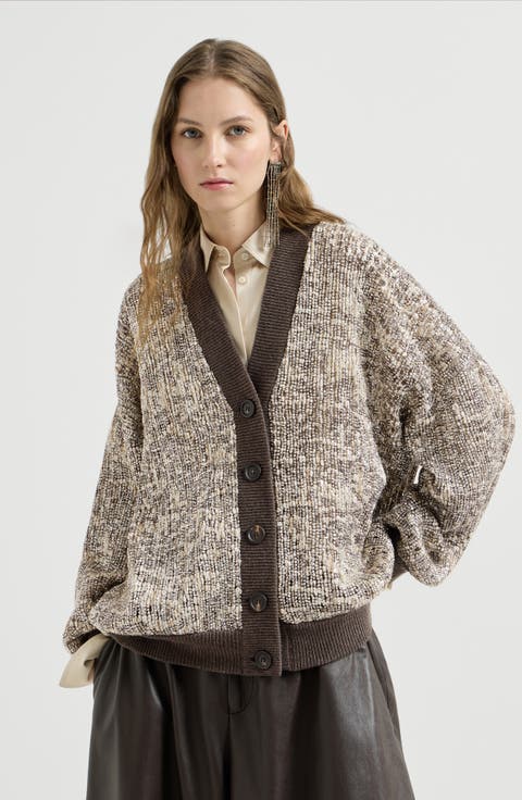 Dazzling craquelé embroidery cardigan in mohair and wool