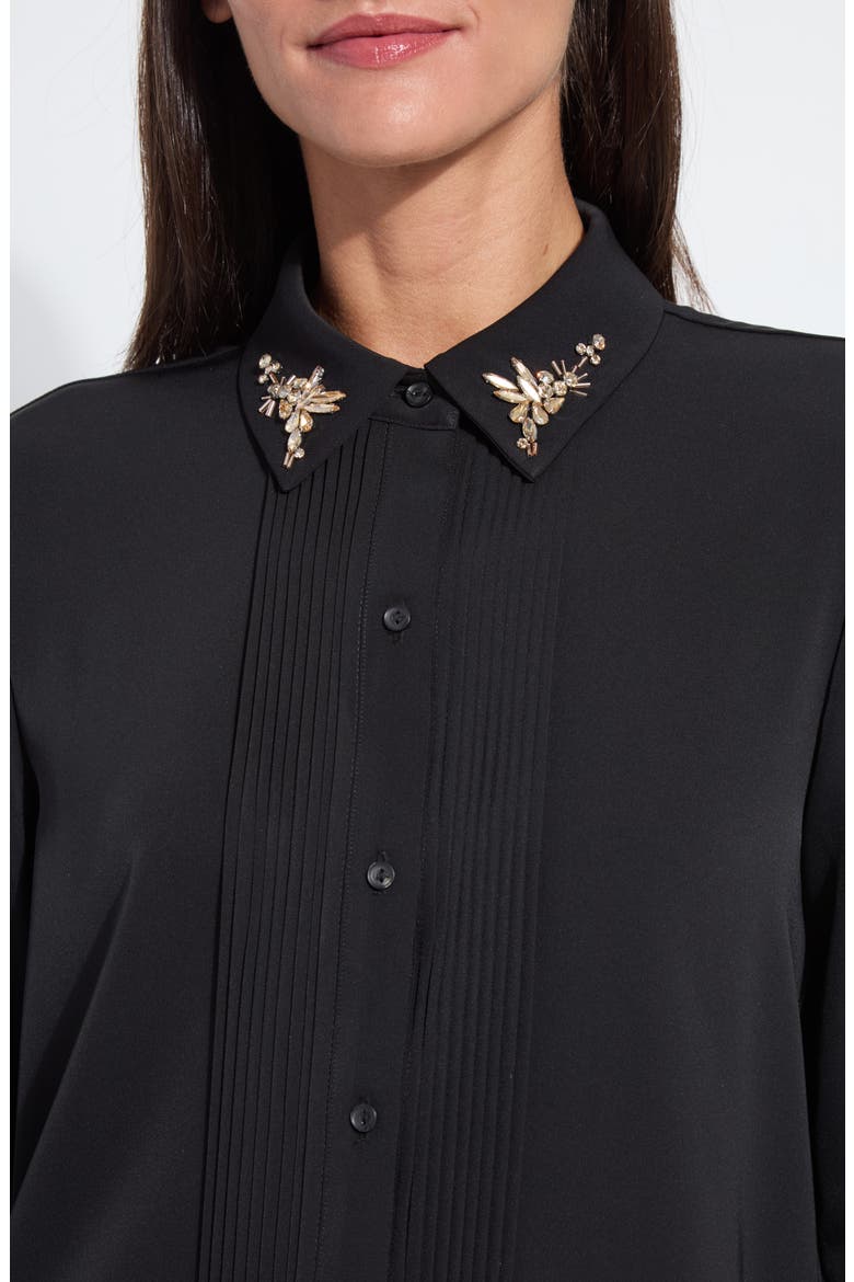 Embellished Button-Up Shirt, Alternate, color, BLACK