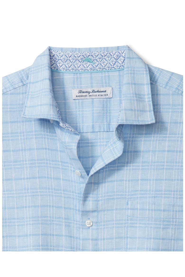 Barbados Breeze Playa Plaid Stretch Linen Blend Button-Up Shirt, Alternate, color, AQUA ICE