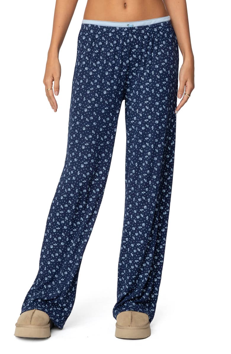 EDIKTED Flowerbed Layered Pants, Main, color, Blue
