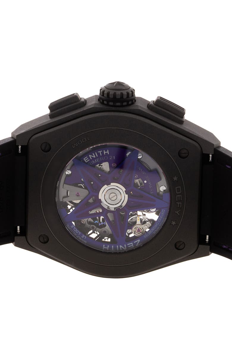 Watchfinder & Co. Zenith Preowned 2020 Defy El Primero 97.9001.9004/80.R922 Rubber Strap Chronograph Watch, 44mm, Alternate, color, Black