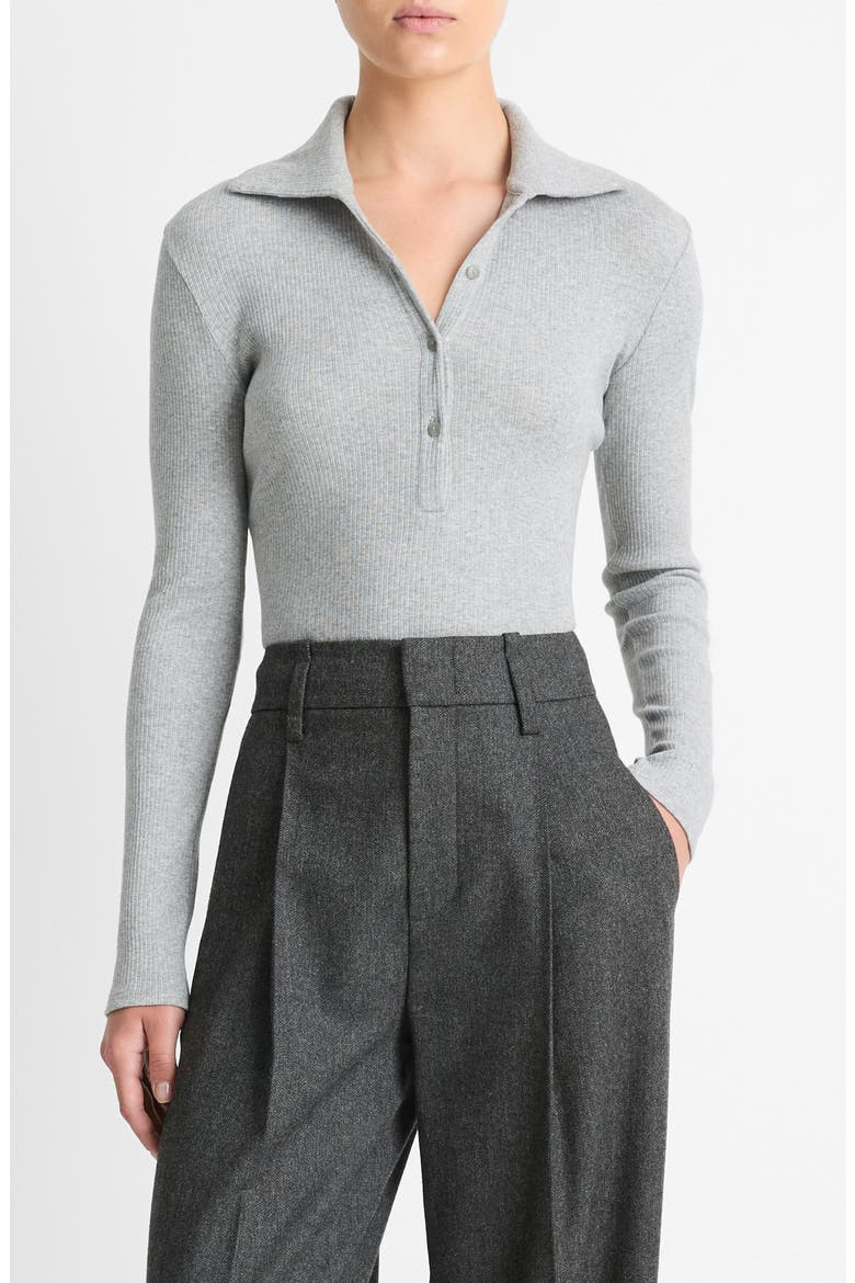 Long Sleeve Rib Polo, Main, color, HEATHER MID GREY
