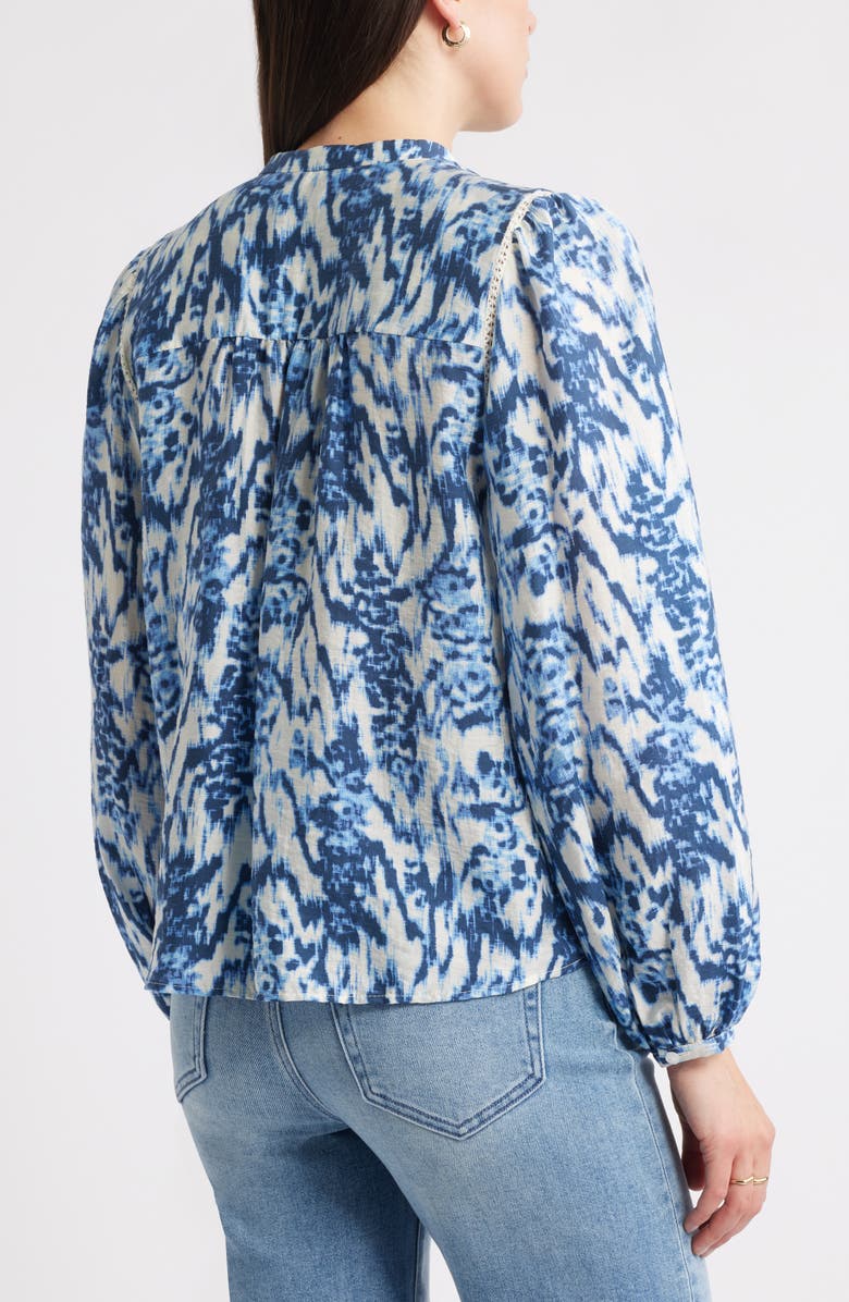 Caslon<sup>®</sup> Embroidered Inset Top, Alternate, color, Ivory- Blue Linen Ikat
