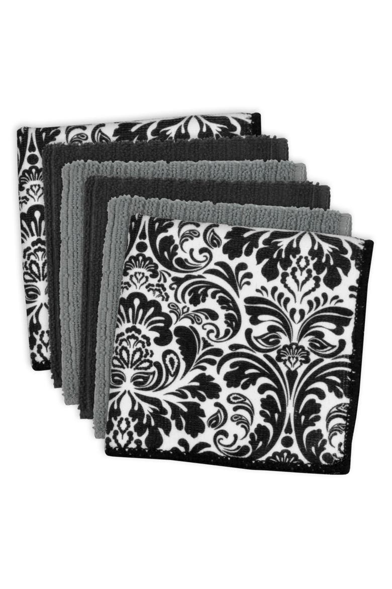 Black Damask Microfiber Dishcloth Set/6, Main, color, Black