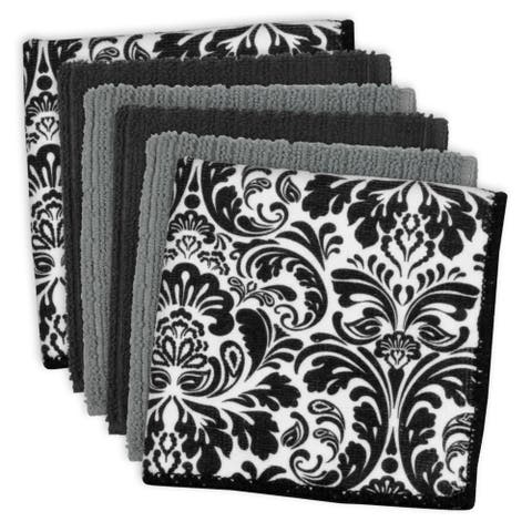 Black Damask Microfiber Dishcloth Set/6