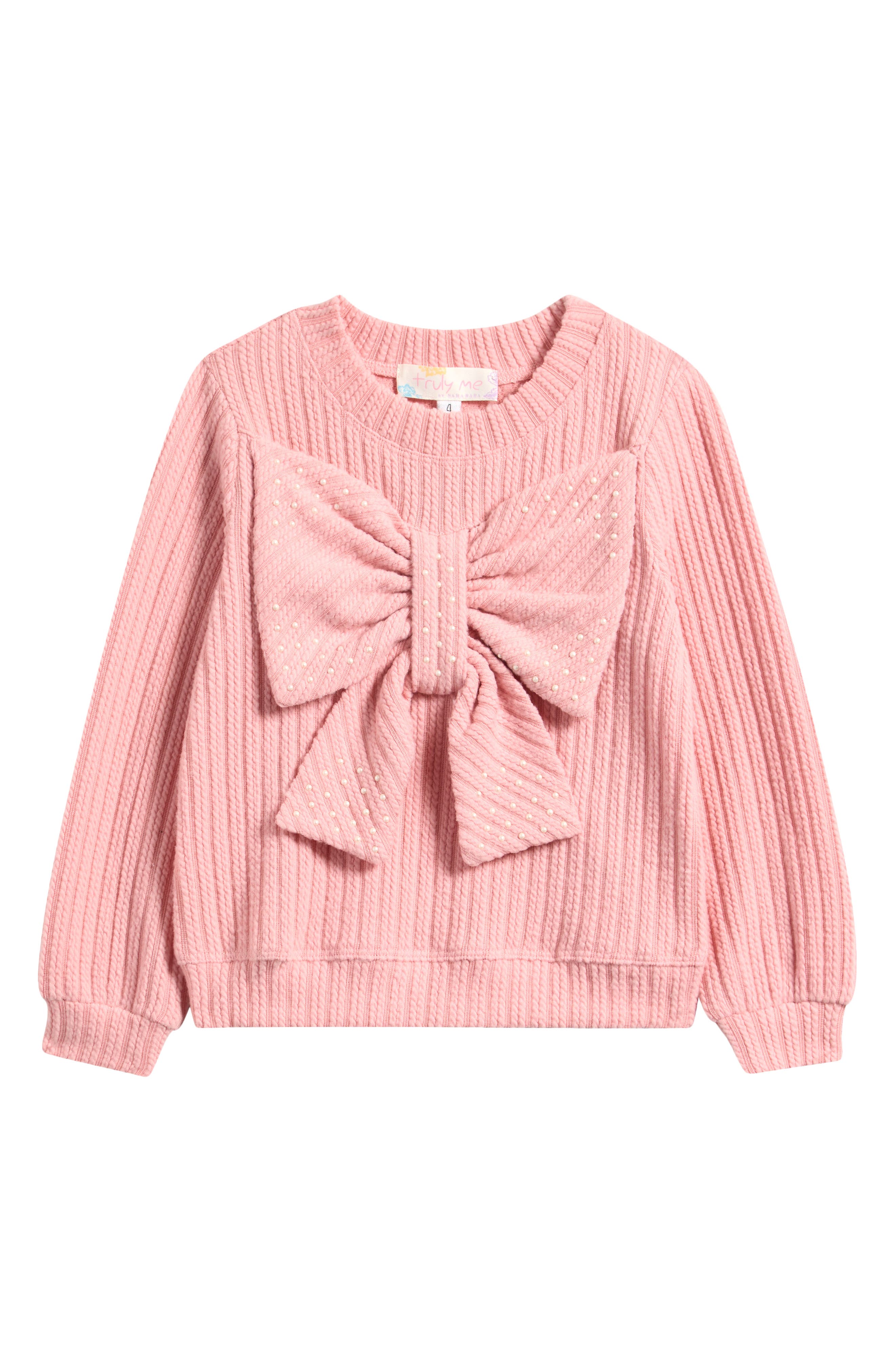 Truly Me Kids' 3D Bow Embellished Cable Knit Sweater