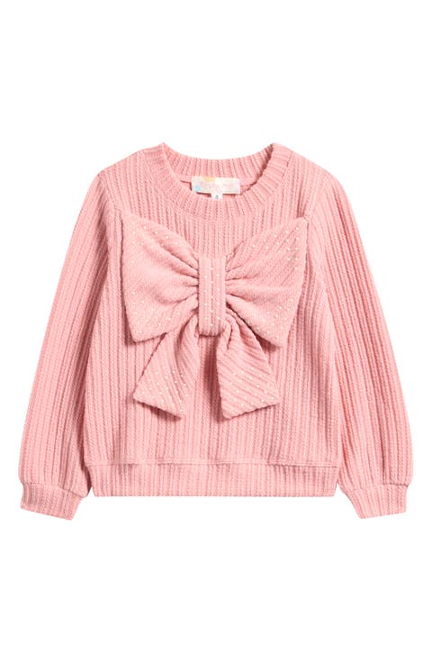 Kids' 3D Bow Embellished Cable Knit Sweater (Little Kid)