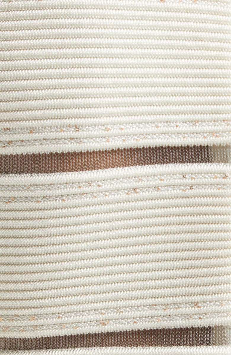 Balmain Illusion Stripe Long Sleeve Rib Glitter Knit Body-Con Minidress, Alternate, color, Gdk Natural/ Gd