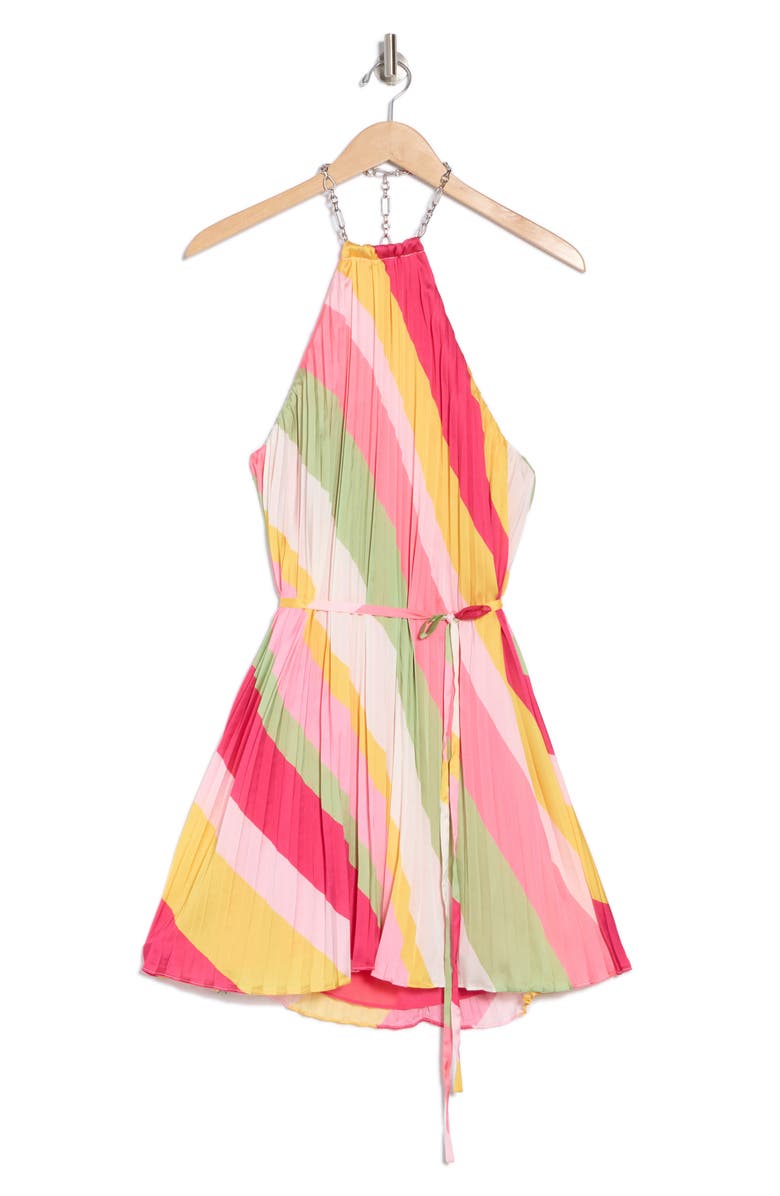 Ramy Brook Chloe Halter Chain Minidress, Alternate, color, Pink Punch Stripe