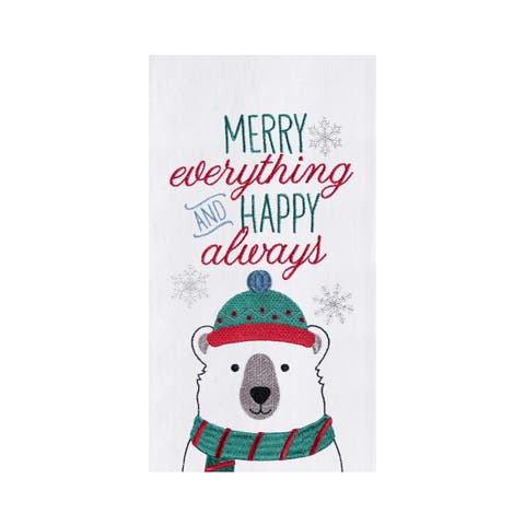 Christmas "Merry Everything and Happy Always" Sentiment Polar Bear Cotton Flour Sack Kitchen Dish Towel  27L x 18W in.