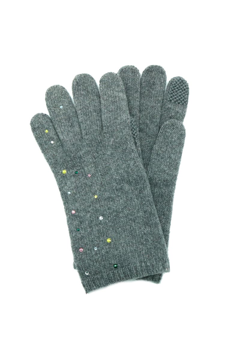 Portolano Cashmere tech gloves  with crystal stones, Main, color, Medium Heather Grey