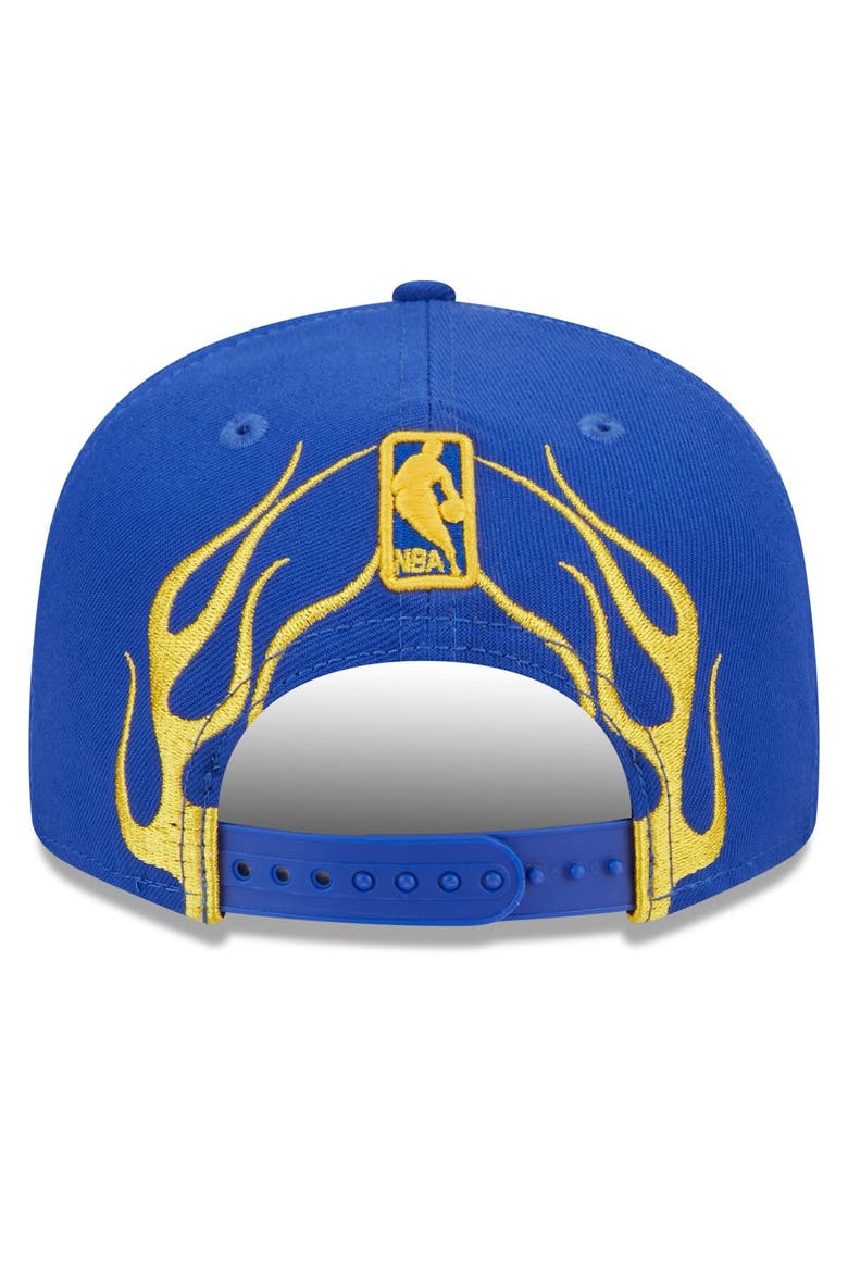 Men's New Era Royal Golden State Warriors  Rally Drive Flames 9FIFTY Snapback Hat, Alternate, color, Royal