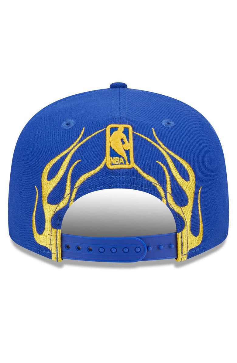 New Era Men's New Era Royal Golden State Warriors  Rally Drive Flames 9FIFTY Snapback Hat, Alternate, color, 