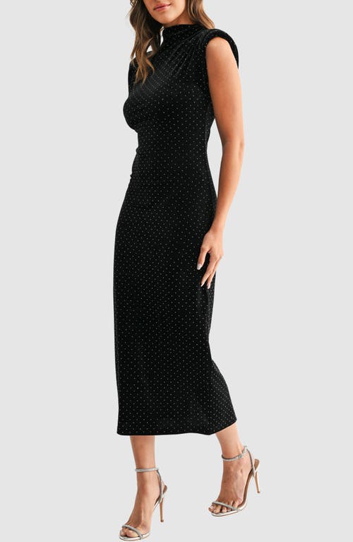 Mila Mae Rhinestone Padded Shoulder Velvet Cocktail Dress In Multi