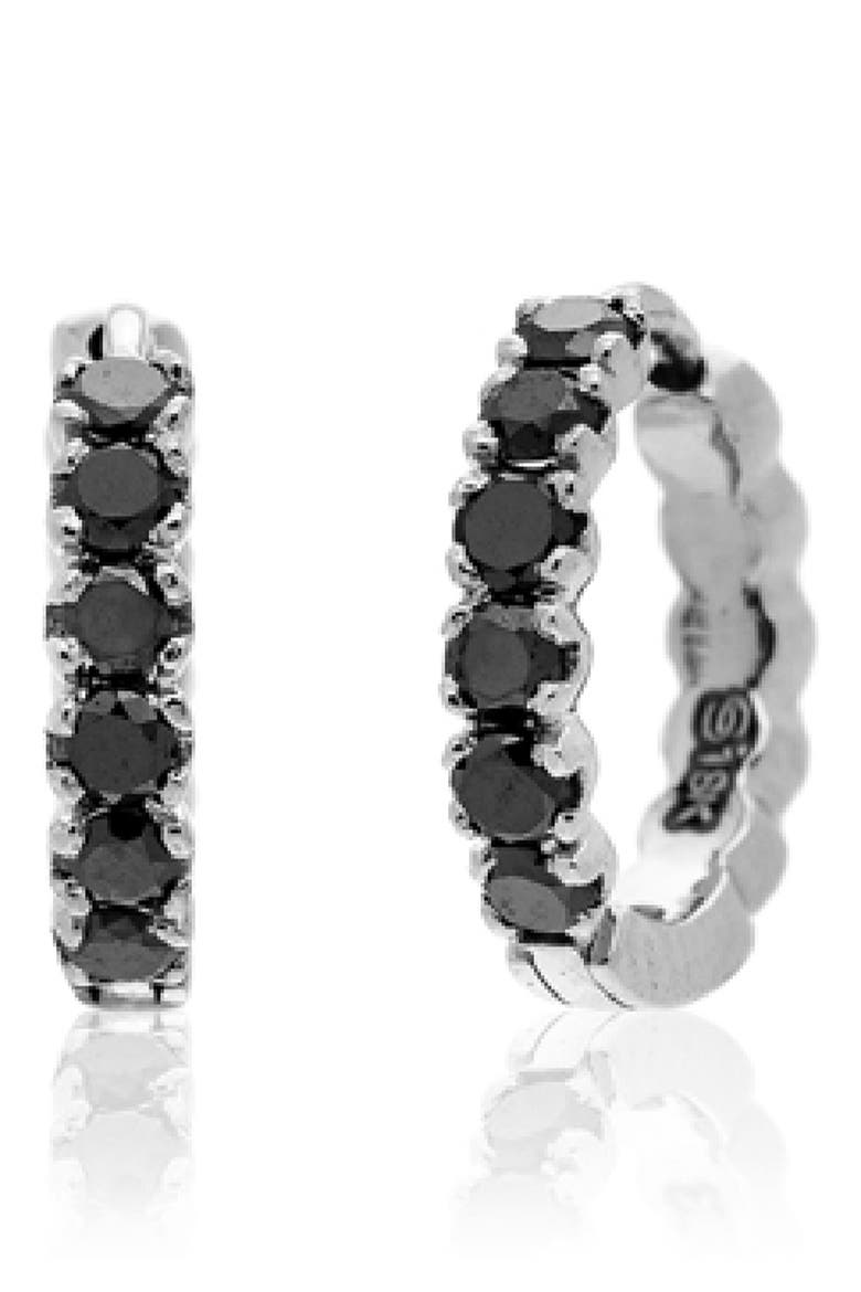 Black Diamond Huggie Hoop Earrings, Main, color, WHITE GOLD