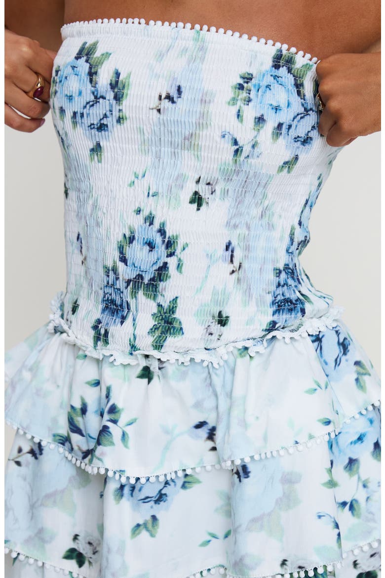 Sunkiss Frill Strapless Minidress, Alternate, color, WHITE/BLUE