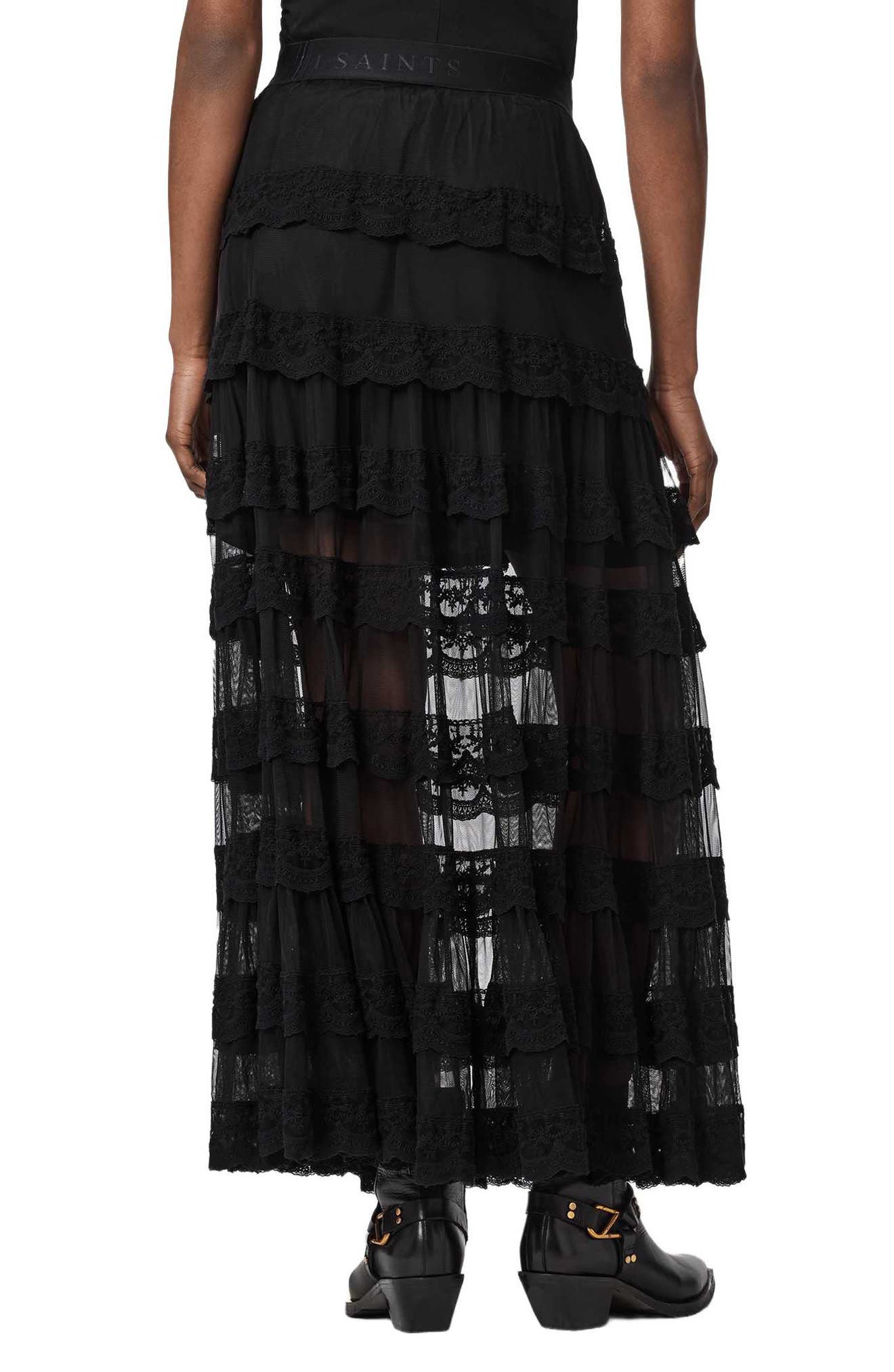 AllSaints Maggie Lace Ruffle Maxi Skirt (Women) | Nordstrom